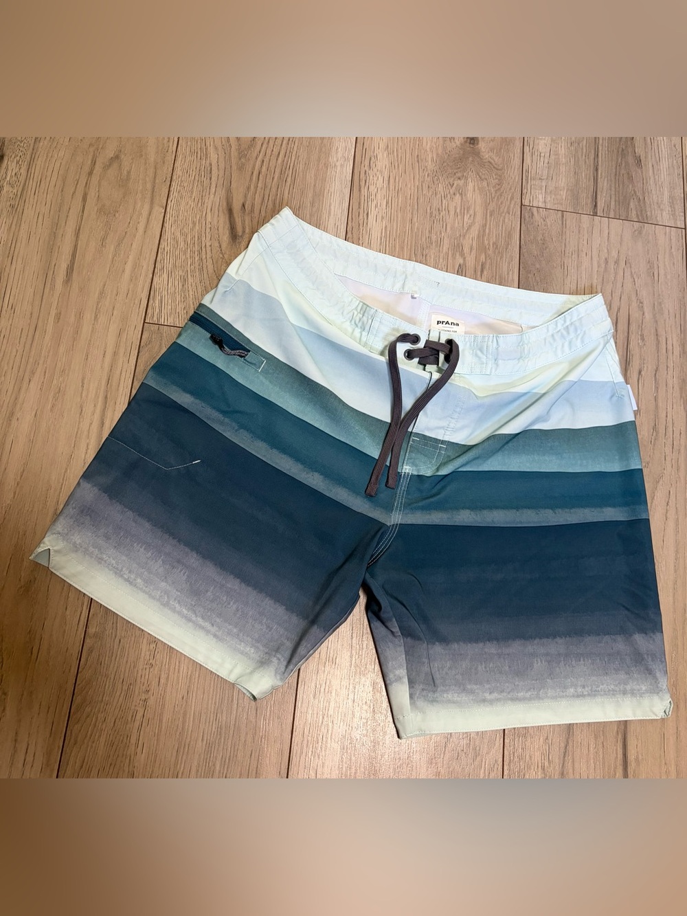 Prana Men’s Teal Gradient Stripe Swim Shorts
